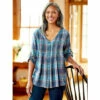 Wholesale ✨ Vermont Country Store Pintuck Plaid Brushed-Cotton Tunic Top Blue 🌟