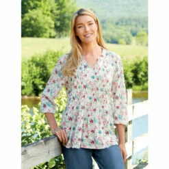 Discount ⭐ Vermont Country Store Garden Floral Pintuck Gauze Top Coral 🔔 -Outlet womens clothing Store unnamed file 116