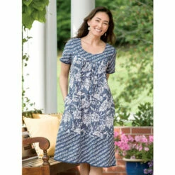 Deals ✨ Vermont Country Store Two-Tone Short Muumuu Navy 😍 -Outlet womens clothing Store unnamed file 154