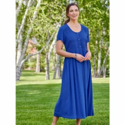 Cheapest 🔥 Vermont Country Store Lovely Lattice Short-Sleeve Gauze 👗 Dress Royal Blue 🛒