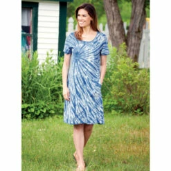 Wholesale 🔥 Vermont Country Store Catch-a-Wave Tie-Dye Cotton T-Shirt 👗 Dress Blue 🎁