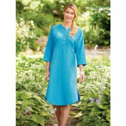 Brand new 🧨 Vermont Country Store Crinkle Cotton Popover 👗 Dress Sea Blue ✔️