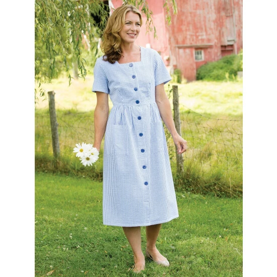 Cheap ๐คฉ Vermont Country Store Button-Front Seersucker ๐ Dress Royal Blue ๐ 3 Cheap ๐คฉ Vermont Country Store Button-Front Seersucker ๐ Dress Royal Blue ๐ - Image 3