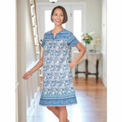 Wholesale 🎉 Vermont Country Store Short-Length Cotton Muumuu Blue 🤩 -Outlet womens clothing Store unnamed file 218