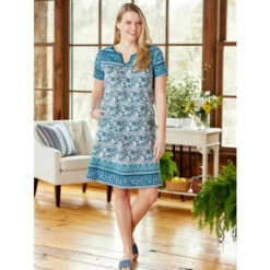 Wholesale 🎉 Vermont Country Store Short-Length Cotton Muumuu Blue 🤩 -Outlet womens clothing Store unnamed file 219