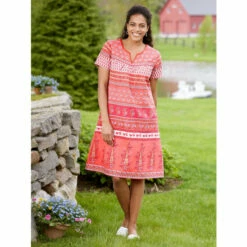 Discount 🎉 Vermont Country Store Vertical-Print Cotton Muumuu Coral 🔔 -Outlet womens clothing Store unnamed file 222
