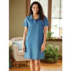 Best deal ❤️ Vermont Country Store Casual Denim Short-Sleeve Popover 👗 Dress 🔔 -Outlet womens clothing Store unnamed file 225