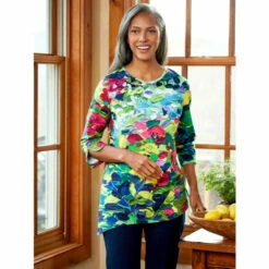Best Pirce ๐ Vermont Country Store Watercolor Lilies Knit Tunic Blue ๐