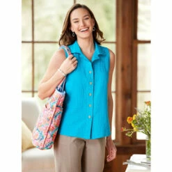 Top 10 🔥 Vermont Country Store 👩 Women's Crinkle Cotton Sleeveless Button-Front Top White 💯 -Outlet womens clothing Store unnamed file 266