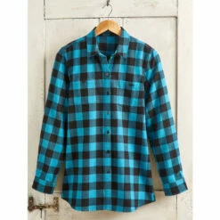 Best deal 🤩 Vermont Country Store 👩 Women's Shadow-Check Silky Popover Tunic Blue 🧨
