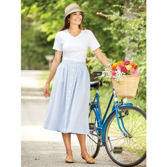 Best deal ๐ Vermont Country Store Button-Front Cotton Seersucker ๐ Skirt Blue ๐ฏ 1 Best deal ๐ Vermont Country Store Button-Front Cotton Seersucker ๐ Skirt Blue ๐ฏ
