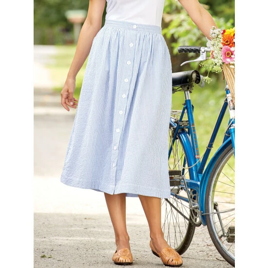 Best deal ๐ Vermont Country Store Button-Front Cotton Seersucker ๐ Skirt Blue ๐ฏ 3 Best deal ๐ Vermont Country Store Button-Front Cotton Seersucker ๐ Skirt Blue ๐ฏ - Image 3