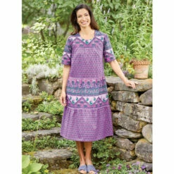 Coupon ✔️ Vermont Country Store Embroidered Leaves Crinkle Cotton Tiered 👗 Dress Spice 🛒 -Outlet womens clothing Store unnamed file 275