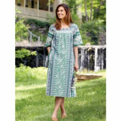 Discount 🎉 Vermont Country Store Vertical-Print Cotton Muumuu Coral 🔔 -Outlet womens clothing Store unnamed file 282
