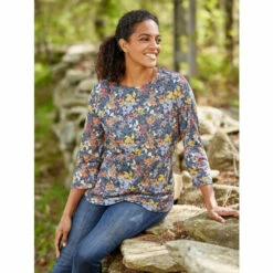 Best deal 🥰 Vermont Country Store Button-Front Corduroy Jumper Navy Floral ⭐ -Outlet womens clothing Store unnamed file 286