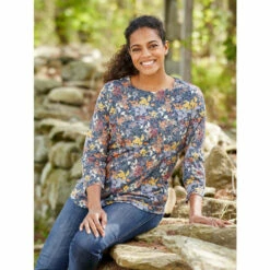 Best deal 🥰 Vermont Country Store Button-Front Corduroy Jumper Navy Floral ⭐ -Outlet womens clothing Store unnamed file 287