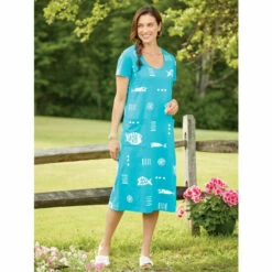 Cheapest ✨ M.MAC Mid-Length Rock Fish 👗 Dress With Pockets Aqua 🎉 -Outlet womens clothing Store unnamed file 318