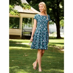 Best reviews of 🎁 Ella Simone Fit-and-Flare Cotton-Knit Floral 👗 Dress Dark Teal Floral 🔥