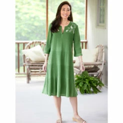Coupon ✔️ Vermont Country Store Embroidered Leaves Crinkle Cotton Tiered 👗 Dress Spice 🛒 -Outlet womens clothing Store unnamed file 368
