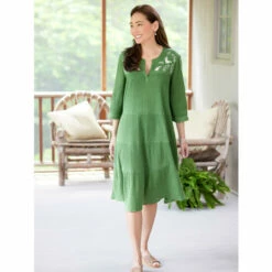 Coupon ✔️ Vermont Country Store Embroidered Leaves Crinkle Cotton Tiered 👗 Dress Spice 🛒 -Outlet womens clothing Store unnamed file 369