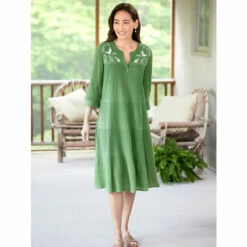 Coupon ✔️ Vermont Country Store Embroidered Leaves Crinkle Cotton Tiered 👗 Dress Spice 🛒 -Outlet womens clothing Store unnamed file 370