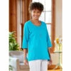 Coupon 😉 Vermont Country Store Crinkle Cotton Tunic Top Sea Blue 👏
