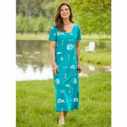 Outlet 😍 M.MAC Rock Fish Ankle-Length 👗 Dress Aqua 🔥 -Outlet womens clothing Store unnamed file 376