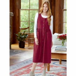 Best deal 🥰 Vermont Country Store Button-Front Corduroy Jumper Navy Floral ⭐ -Outlet womens clothing Store unnamed file 383