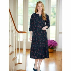 Cheap 🛒 Vermont Country Store Pinwale Corduroy Tiered 👗 Dress Navy Floral ⌛ -Outlet womens clothing Store unnamed file 39