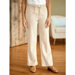 Outlet ๐ฅฐ Vermont Country Store ๐ฉ Women's Washable Linen Pull-On Pants Oatmeal ๐