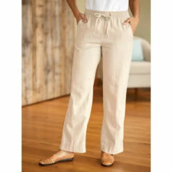 Outlet 🥰 Vermont Country Store 👩 Women's Washable Linen Pull-On Pants Oatmeal 😍 -Outlet womens clothing Store unnamed file 405