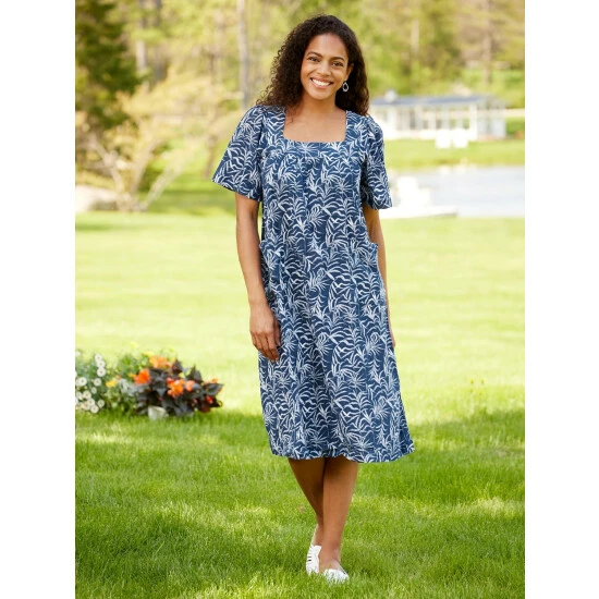 Cheap ⌛ Vermont Country Store Short-Sleeve Cotton Gauze Print Muumuu Navy ❤️ 1 Cheap ⌛ Vermont Country Store Short-Sleeve Cotton Gauze Print Muumuu Navy ❤️