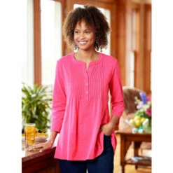 Best Sale 💯 Vermont Country Store Soft Knit A-Line Pintuck Tunic Top Fuchsia 🥰