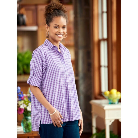 Discount 🎉 Vermont Country Store 👩 Women's Seersucker Popover Top Lavender ✨ 6 Discount 🎉 Vermont Country Store 👩 Women's Seersucker Popover Top Lavender ✨ - Image 6