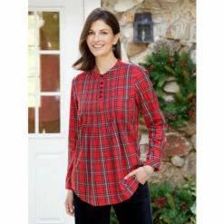 Buy ✨ Ella Simone Tartan Pintuck Tunic Top Red Tartan 👏