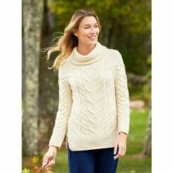 Best deal ⌛ Vermont Country Store 👩 Women's Irish Supersoft Wool Cowl-Neck Sweater Ivory 👏