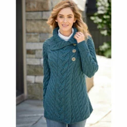 Best Sale 🛒 Vermont Country Store 👩 Women's Irish Supersoft Wool 3-Button Long Cardigan Teal 😀 -Outlet womens clothing Store unnamed file 461