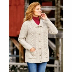 Flash Sale ⌛ Vermont Country Store 👩 Women's Cable-Knit Ragg Cardigan Oatmeal 😍