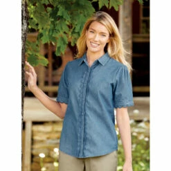 Cheap 🥰 Ella Simone Scalloped Ruffle Denim 👕 Shirt 🥰