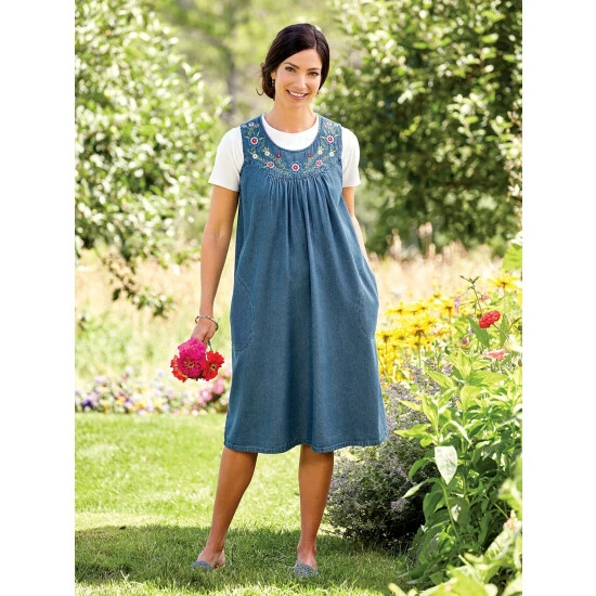 Cheap 🛒 Vermont Country Store Embroidered Sleeveless Denim Muumuu 🤩 1 Cheap 🛒 Vermont Country Store Embroidered Sleeveless Denim Muumuu 🤩