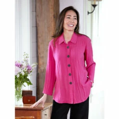 Outlet ๐ฅ Ella Simone Crinkle Button-Front Swing Top Magenta ๐ฅ