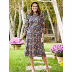 Outlet 🧨 Vermont Country Store 👩 Women's Printed Scoop Neck 👗 Dress Navy Floral 🛒 -Outlet womens clothing Store unnamed file 537