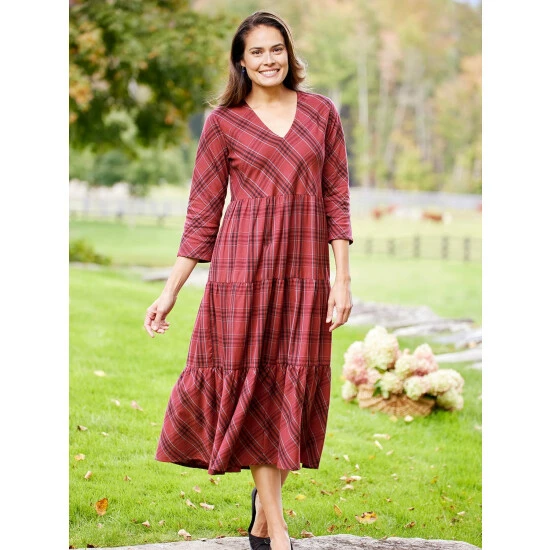 Outlet 👏 Vermont Country Store Cotton Tiered 👗 Dress Merlot 😉 3 Outlet 👏 Vermont Country Store Cotton Tiered 👗 Dress Merlot 😉 - Image 3