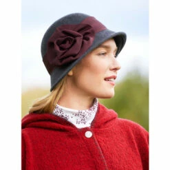 Deals ✨ Vermont Country Store Wool-Felt Floral Cloche Charcoal 💯