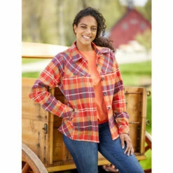 Buy 🔥 Vermont Country Store 👩 Women's Plaid Flannel 👚 Shirt Jacket Teal 💯