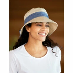 Best Sale 🤩 Vermont Country Store 👩 Women's Bucket Hat With Denim Bow Natural 😍 -Outlet womens clothing Store unnamed file 787