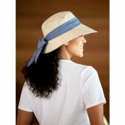 Best Sale 🤩 Vermont Country Store 👩 Women's Bucket Hat With Denim Bow Natural 😍 -Outlet womens clothing Store unnamed file 788
