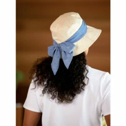 Best Sale 🤩 Vermont Country Store 👩 Women's Bucket Hat With Denim Bow Natural 😍 -Outlet womens clothing Store unnamed file 789