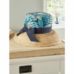 Outlet 👏 Vermont Country Store 👩 Women's Floral Denim And Raffia Cloche With Bow 💯