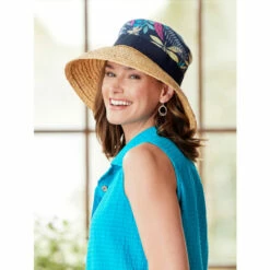 Outlet 👏 Vermont Country Store 👩 Women's Floral Denim And Raffia Cloche With Bow 💯 -Outlet womens clothing Store unnamed file 897